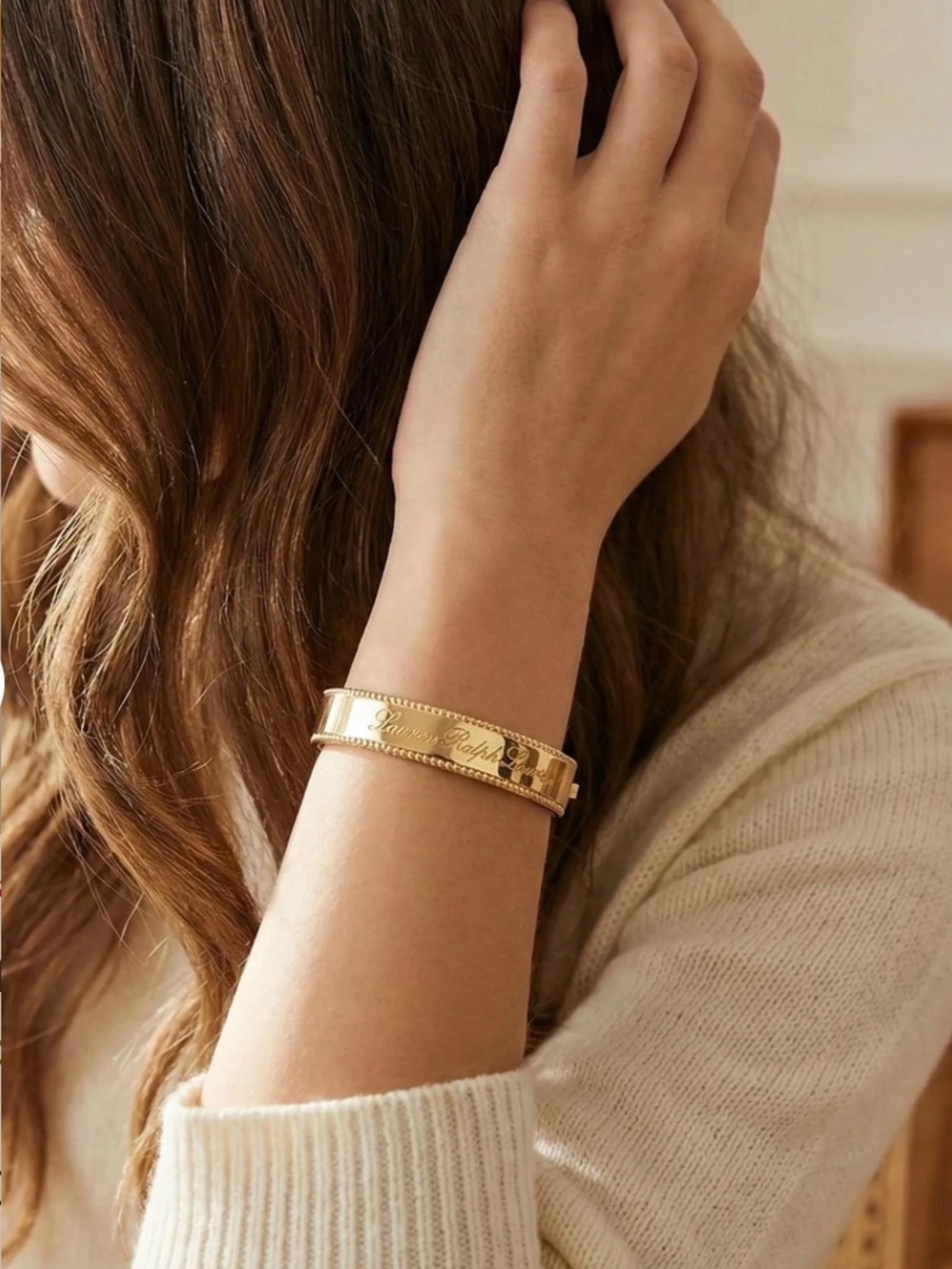 Lauren Ralph Lauren Gold Plated Bangle - Hinged Oval Cuff Bracelet